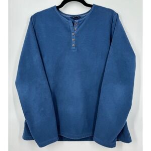 Lands' End Cottagecore Blue Fleece Henley Pullover Long Sleeve Cozy Women's L